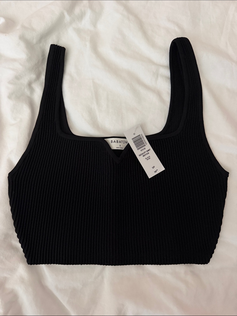 Babaton Black Ribbed Square-Neck Crop Top